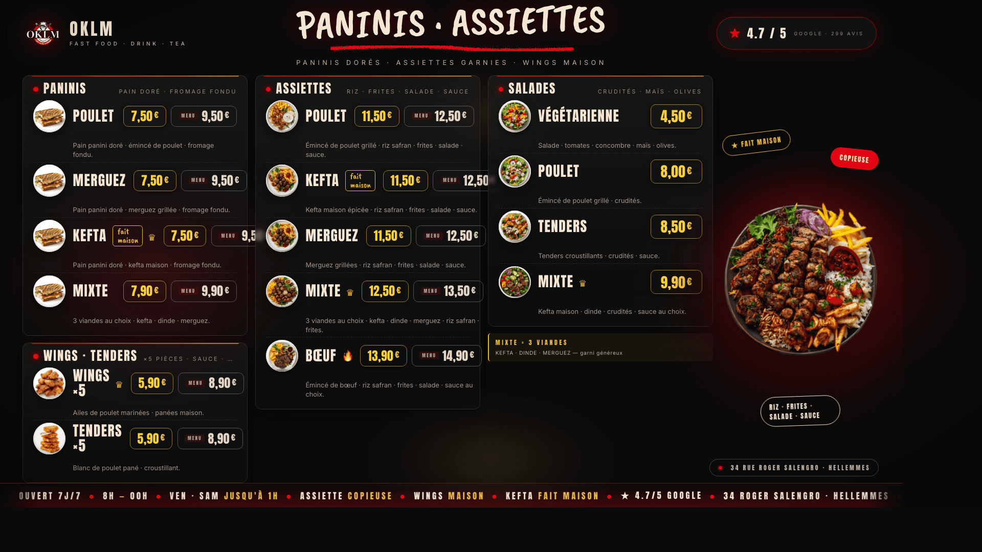 Menu TV PANINIS · ASSIETTES